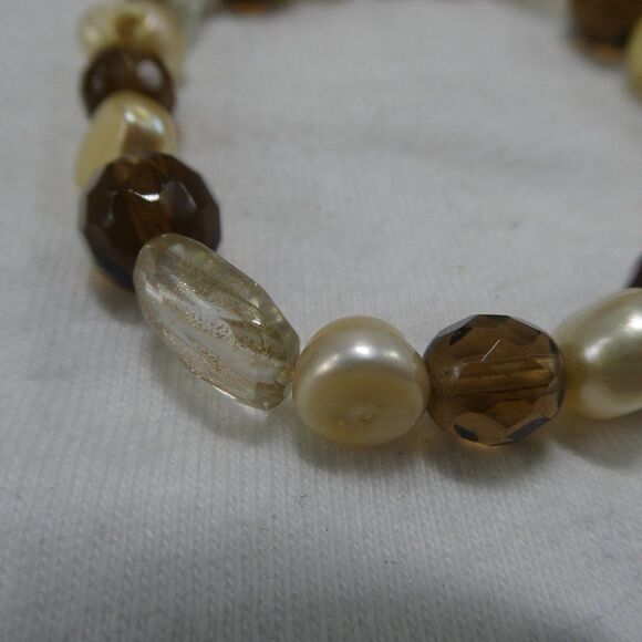 Genuine Pearl Faceted Beaded Bracelet Adjustable Stretchy Neutral Brown - Picture 2 of 5